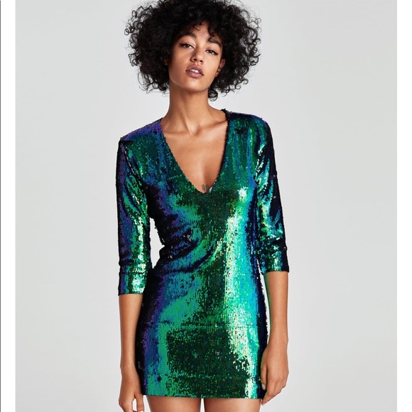 blue green sequin dress